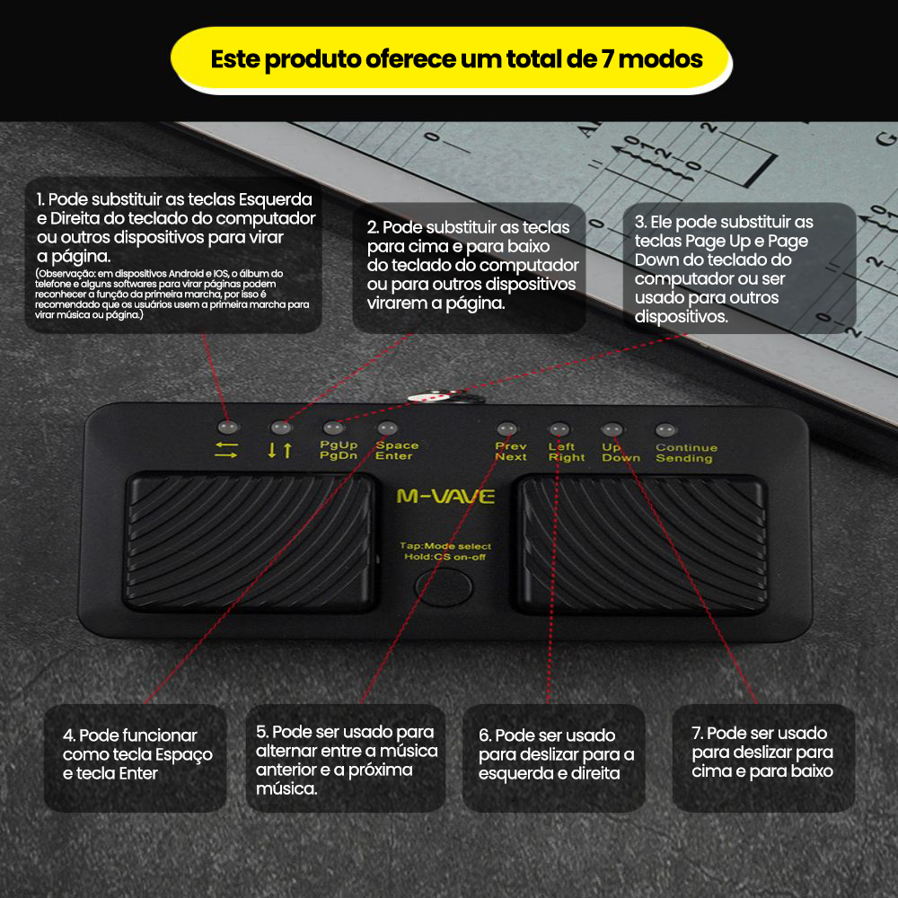 Pedal Passador de Páginas - Silêncioso e Bluetooth Turner - M-Vave