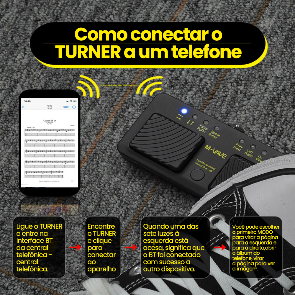 Pedal Passador de Páginas - Silêncioso e Bluetooth Turner - M-Vave