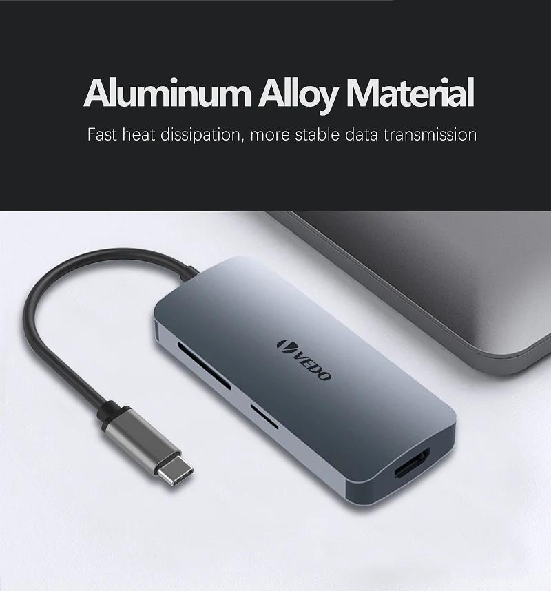 Hub USB-C 7 em 1 - Adaptador SD TF Portas HDMI USB-A B e C - Vedo