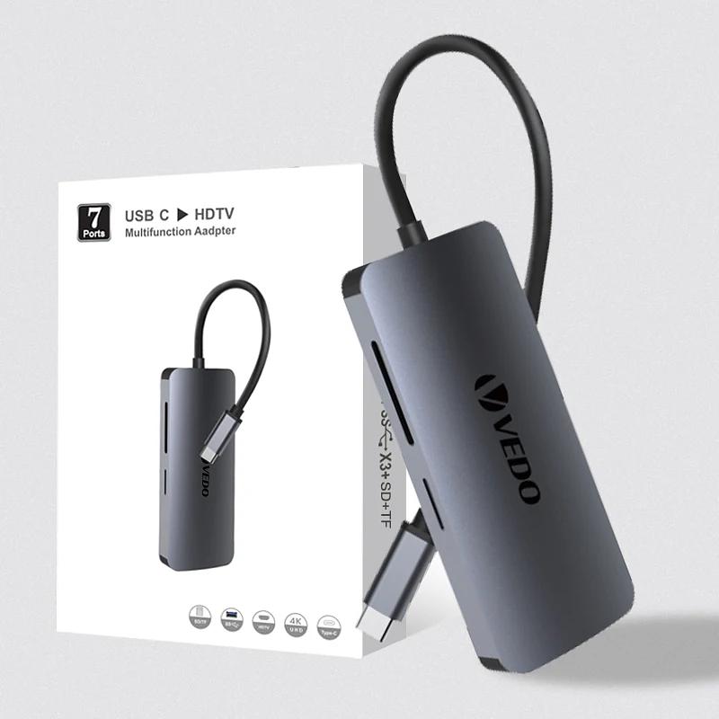 Hub USB-C 7 em 1 - Adaptador SD TF Portas HDMI USB-A B e C - Vedo