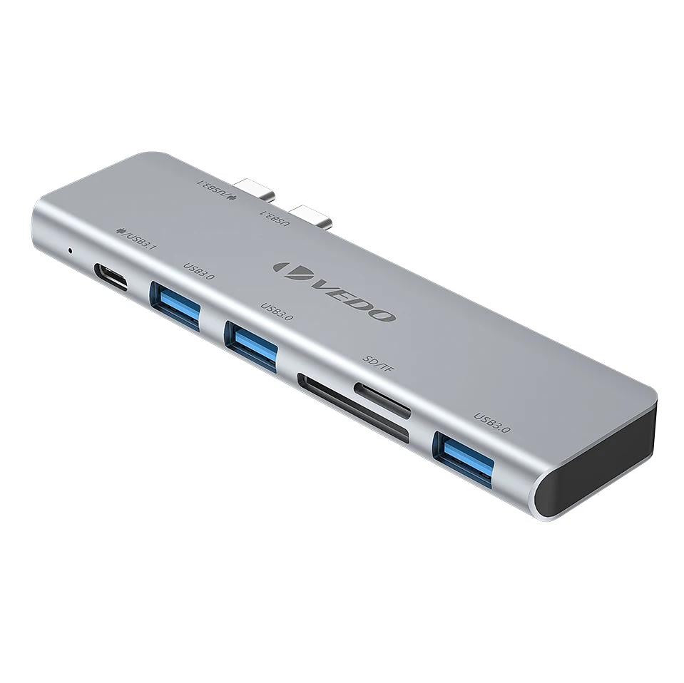 Hub USB-C 6 em 1 - Adaptador para MacBook Air 13 SD TF USB-C USB 3.0 Micro SD - Vedo