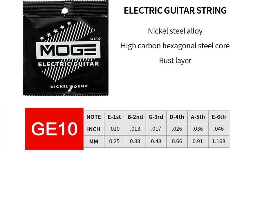 Cordas em Aço e Níquel para Guitarra Elétrica de 0,25mm a 1,16mm