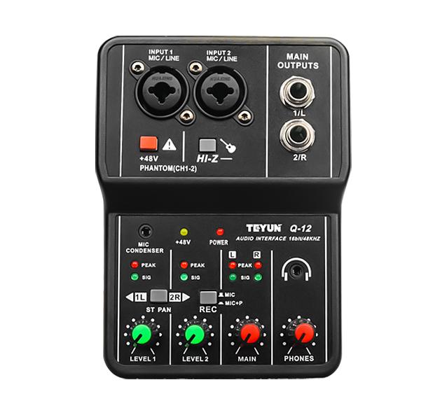 Interface de Áudio 2 Canais - Placa de Som para Mixer - 48v Phantom - Teyun