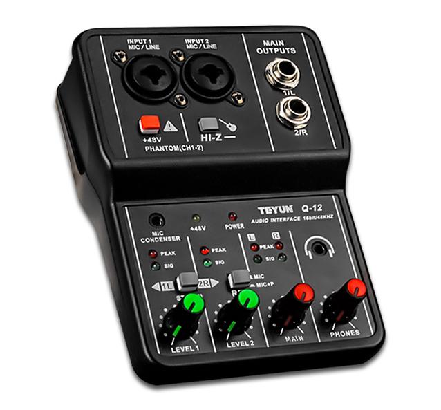 Interface de Áudio 2 Canais - Placa de Som para Mixer - 48v Phantom - Teyun