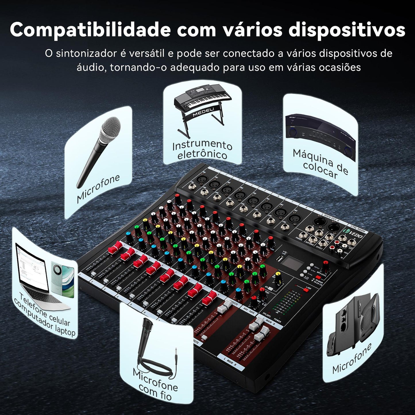 Mesa de Som Profissional de 8 Canais - Vedo