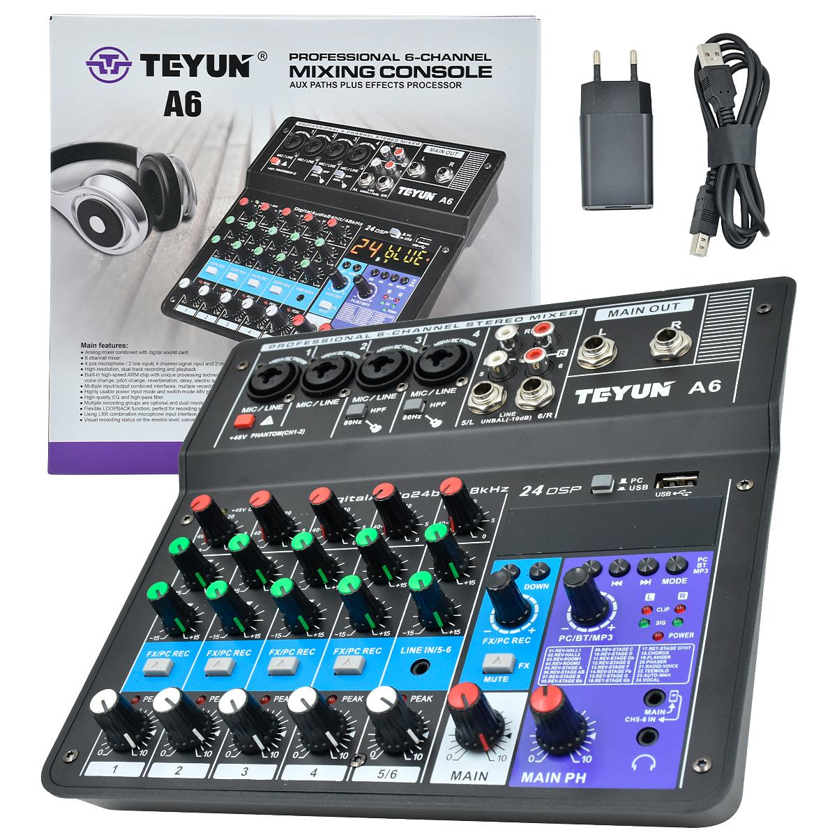 Mesa de Som 6 Canais - Mixer Profissional - Teyun