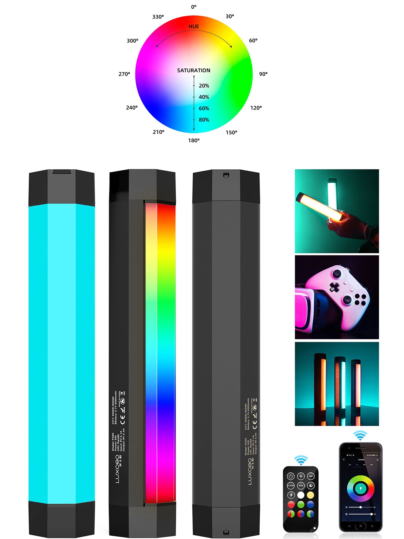 Bastão LED RGB para Fotografia - Luz de Composição para Ambientes