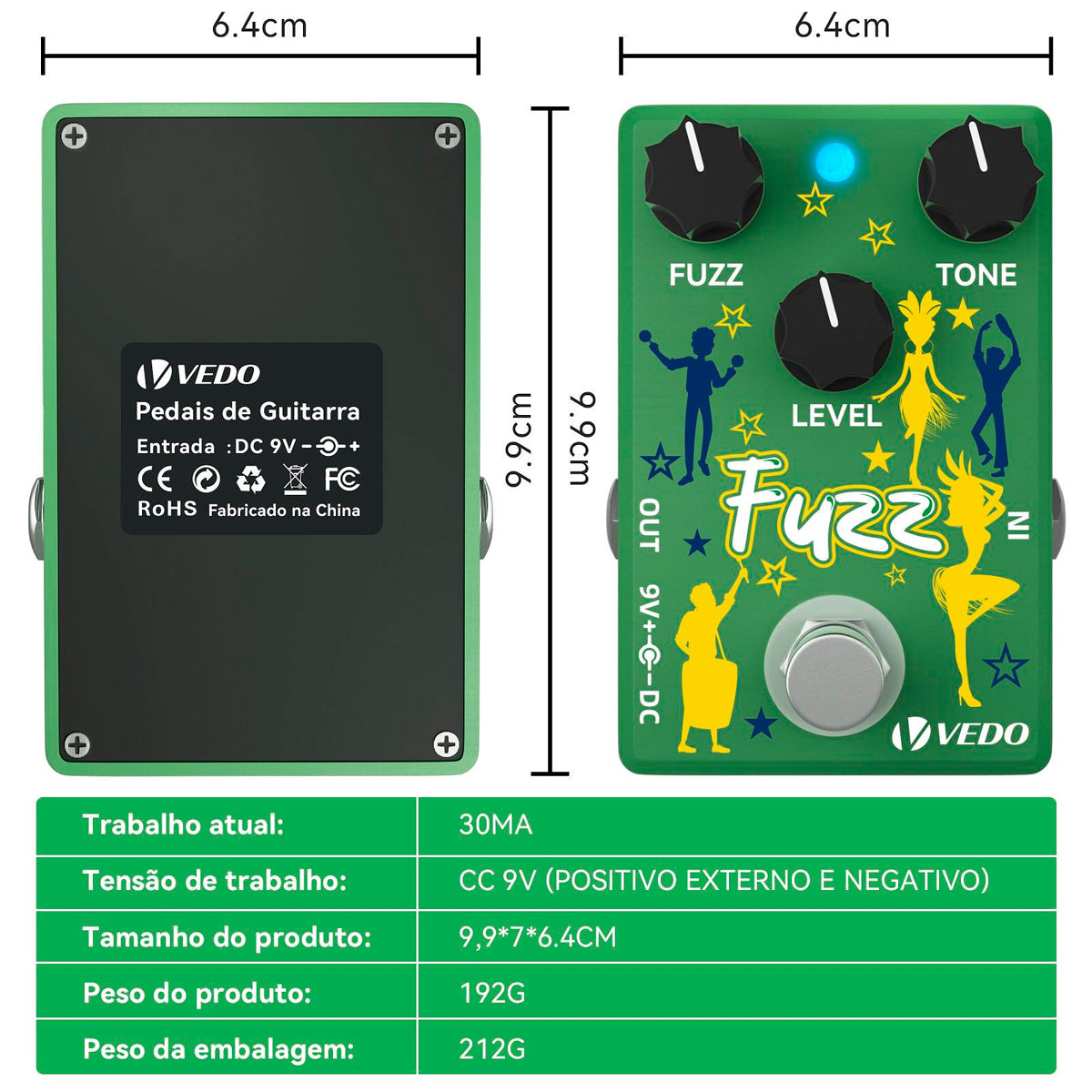 Pedal de Efeito Fuzz para Guitarra - Vedo