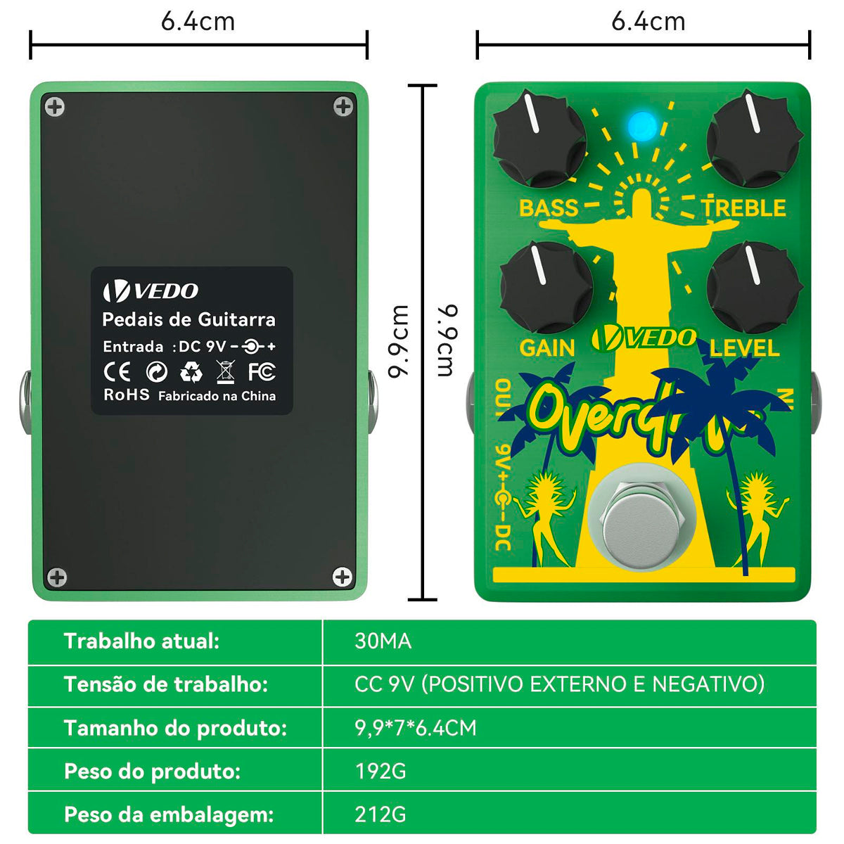 Pedal de Efeito Overdrive de Guitarra - Vedo