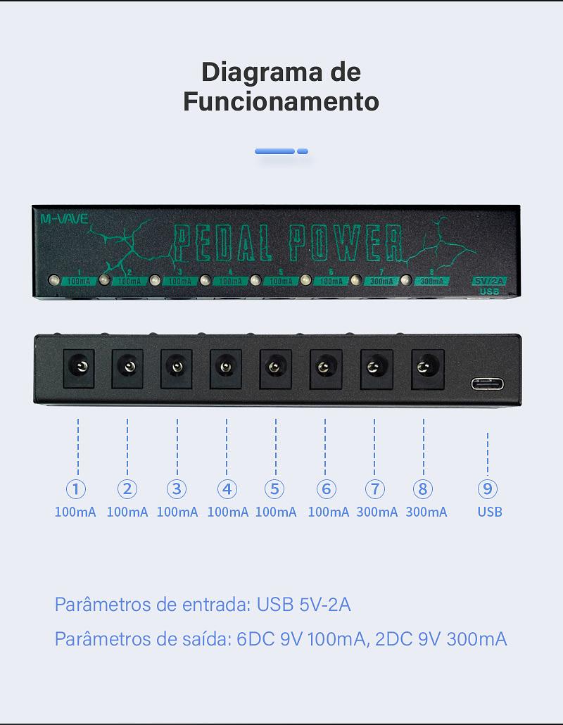 Fonte De Alimentação para Pedal de Efeito - M-Vave