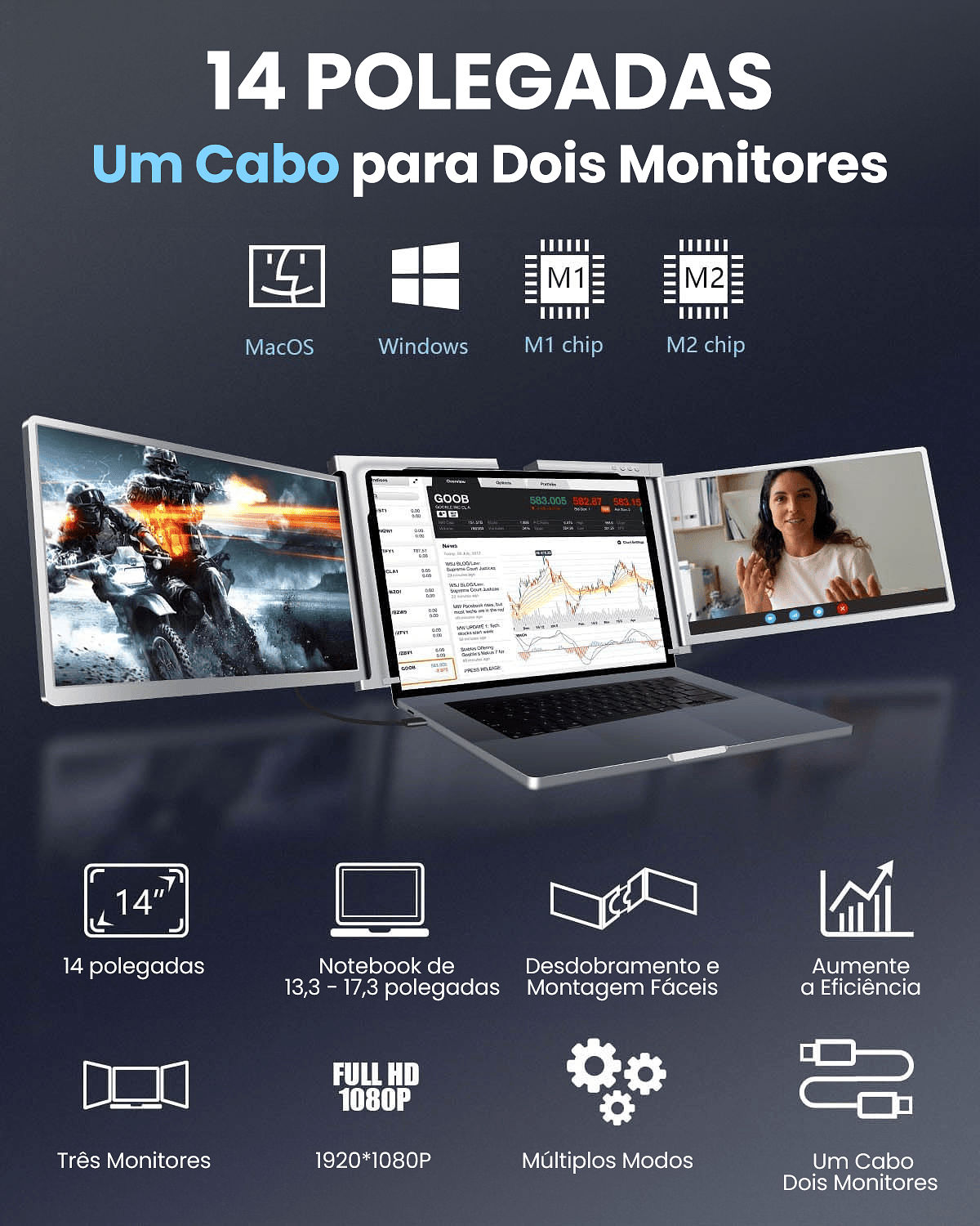 Extensor de Tela para Notebook - Monitor Duplo Full HD - Vedo