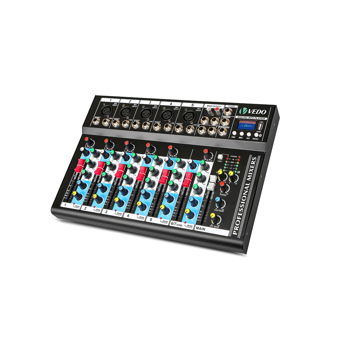 Mesa de Som Profissional  e Interface de Áudio de 7 Canais - Mixer - Vedo