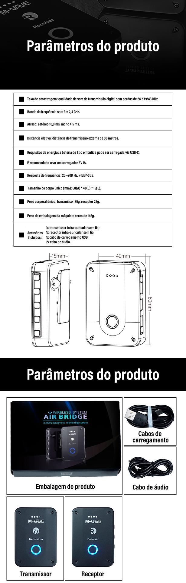 Receptor Wireless 2.4ghz para Fone de Ouvido - M-VAVE