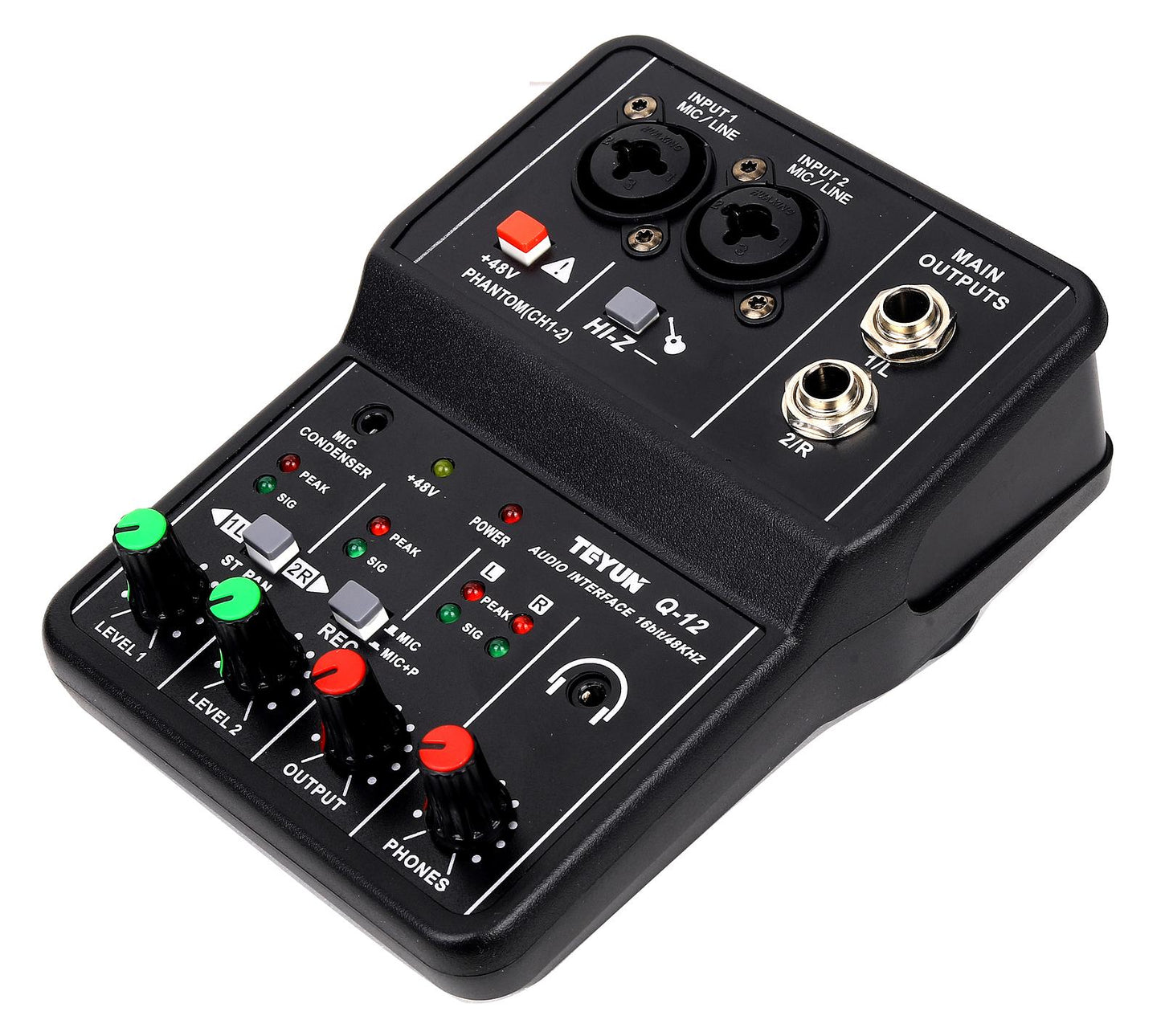 Interface de Áudio 2 Canais - Placa de Som para Mixer - 48v Phantom - Teyun