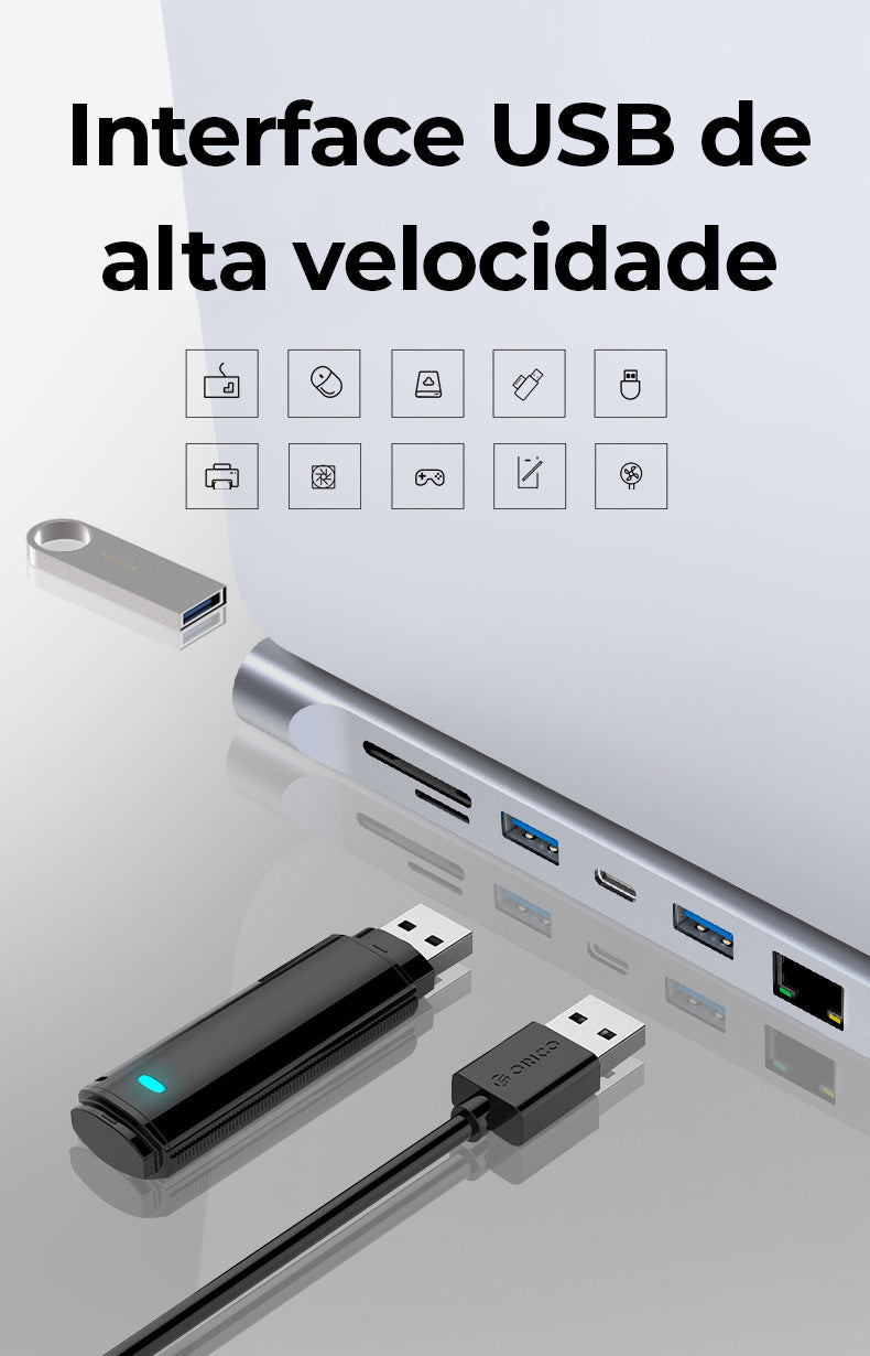 Hub USB-C 12 em 1 - Adaptador SD TF USB-A B e C P2 P3 VGA RJ45 HDMI - Vedo