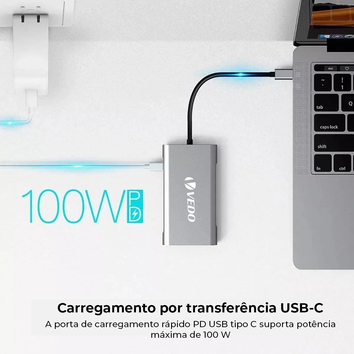 Hub USB-C 10 em 1 - Adaptador SD TF USB-A B e C P2 P3 VGA RJ45 HDMI - Vedo